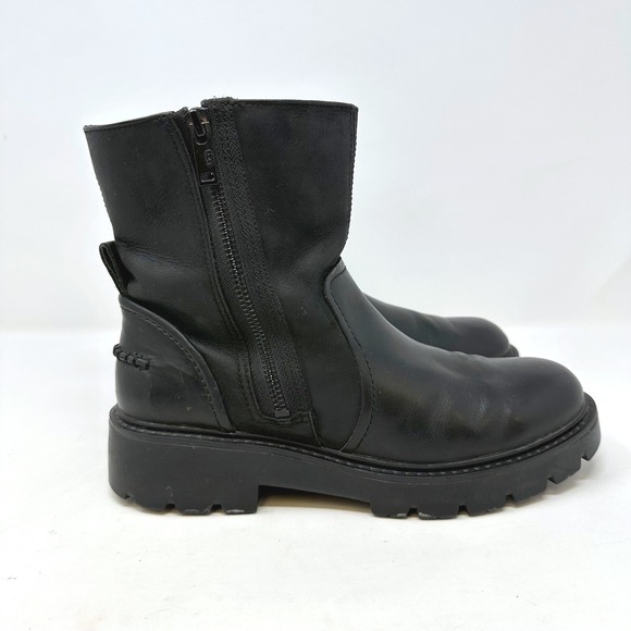 Ugg Polk Mixed Leather Moto Boots Black 8 - Picture 4 of 8